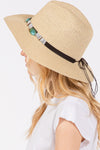 Turquoise Beads Band Straw Sun Hat Beige - Pack of 6