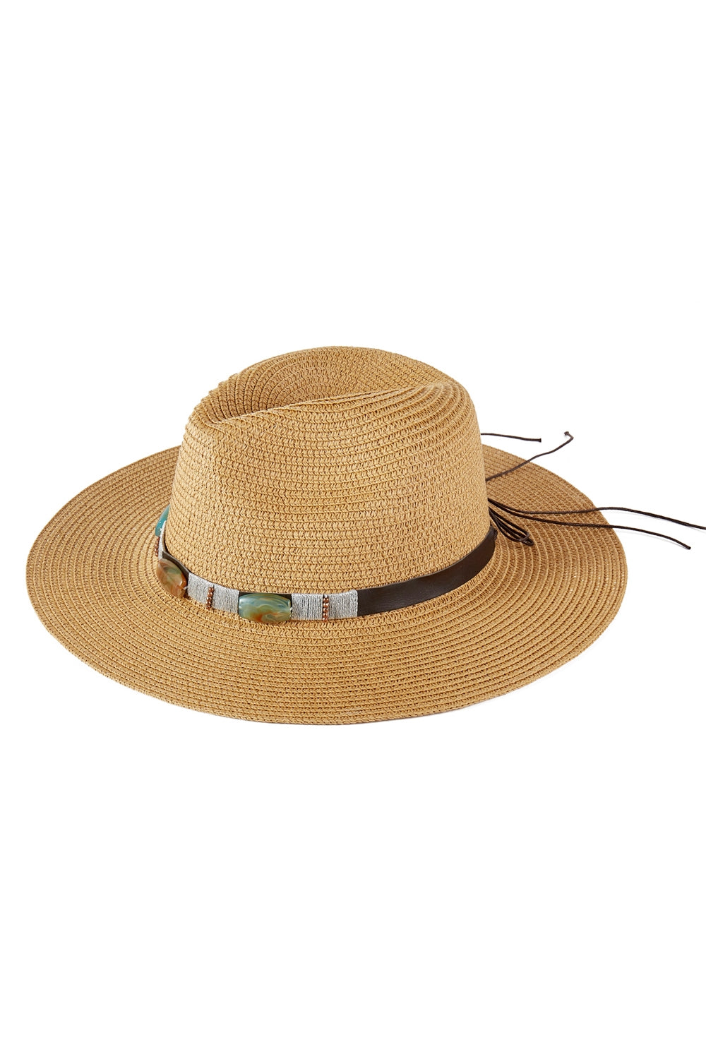 Turquoise Beads Band Straw Sun Hat Taupe - Pack of 6