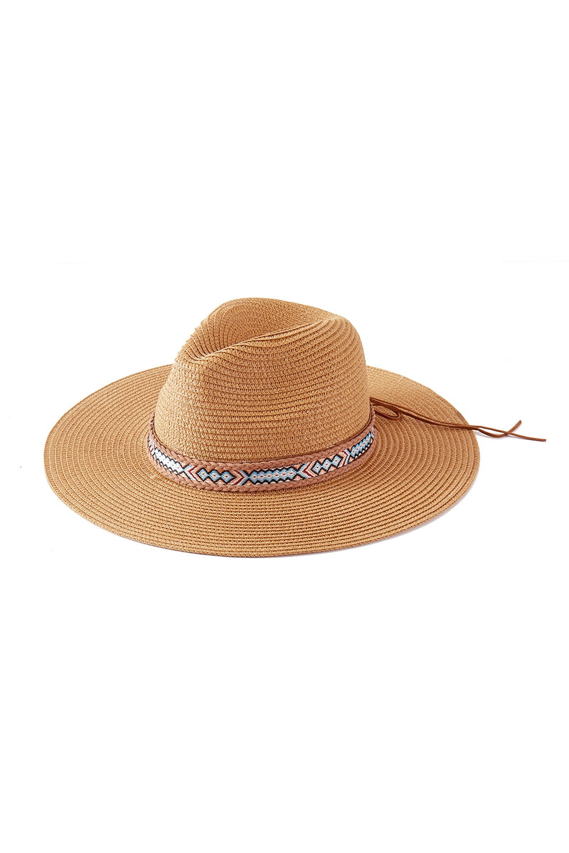 Woven Boho Band Straw Sun Hat Taupe - Pack of 6