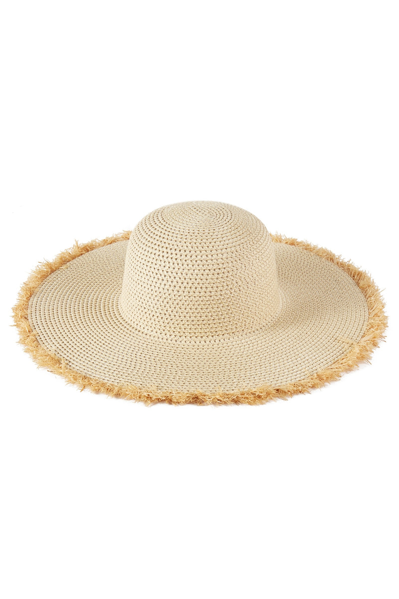 Frayed Edge Floppy Straw Hat Beige - Pack of 6