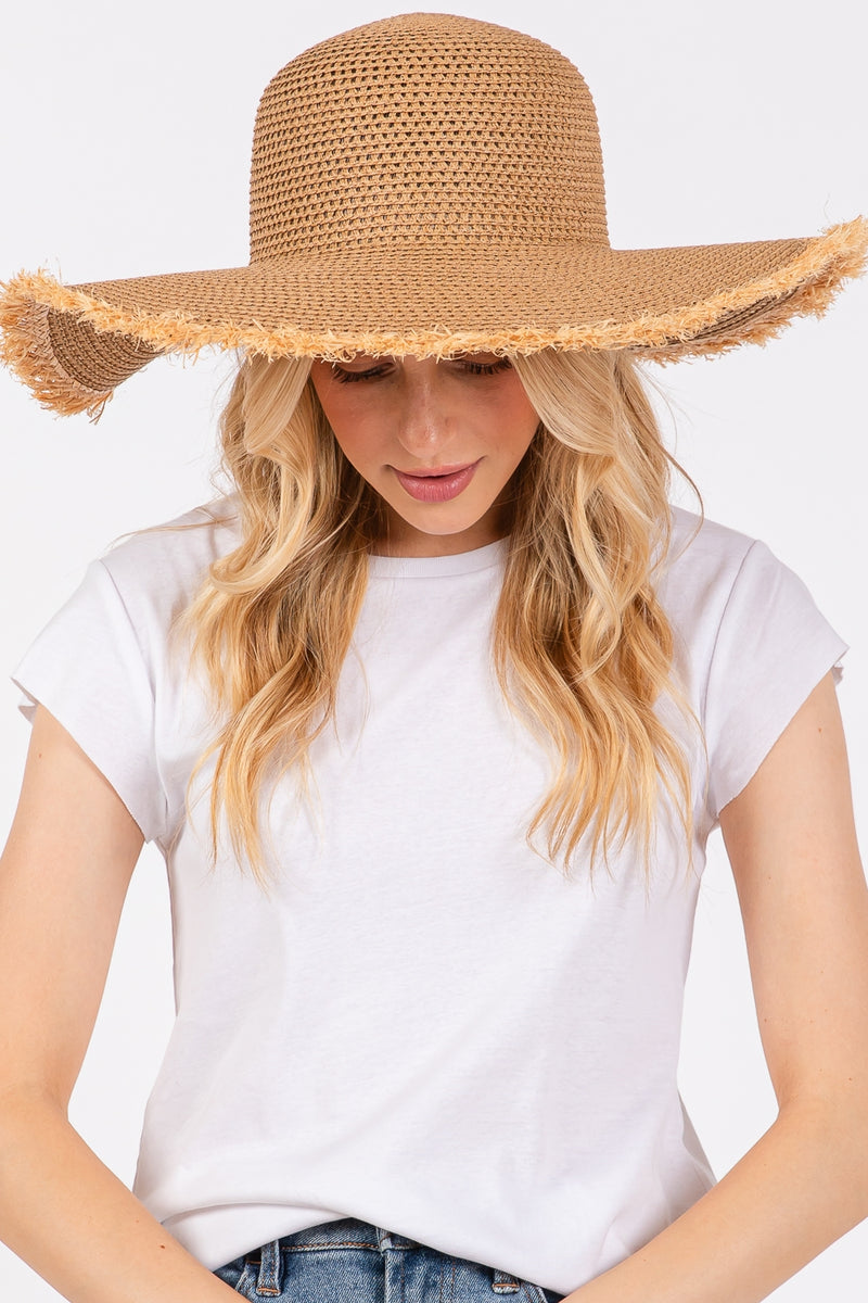 Frayed Edge Floppy Straw Hat Taupe - Pack of 6