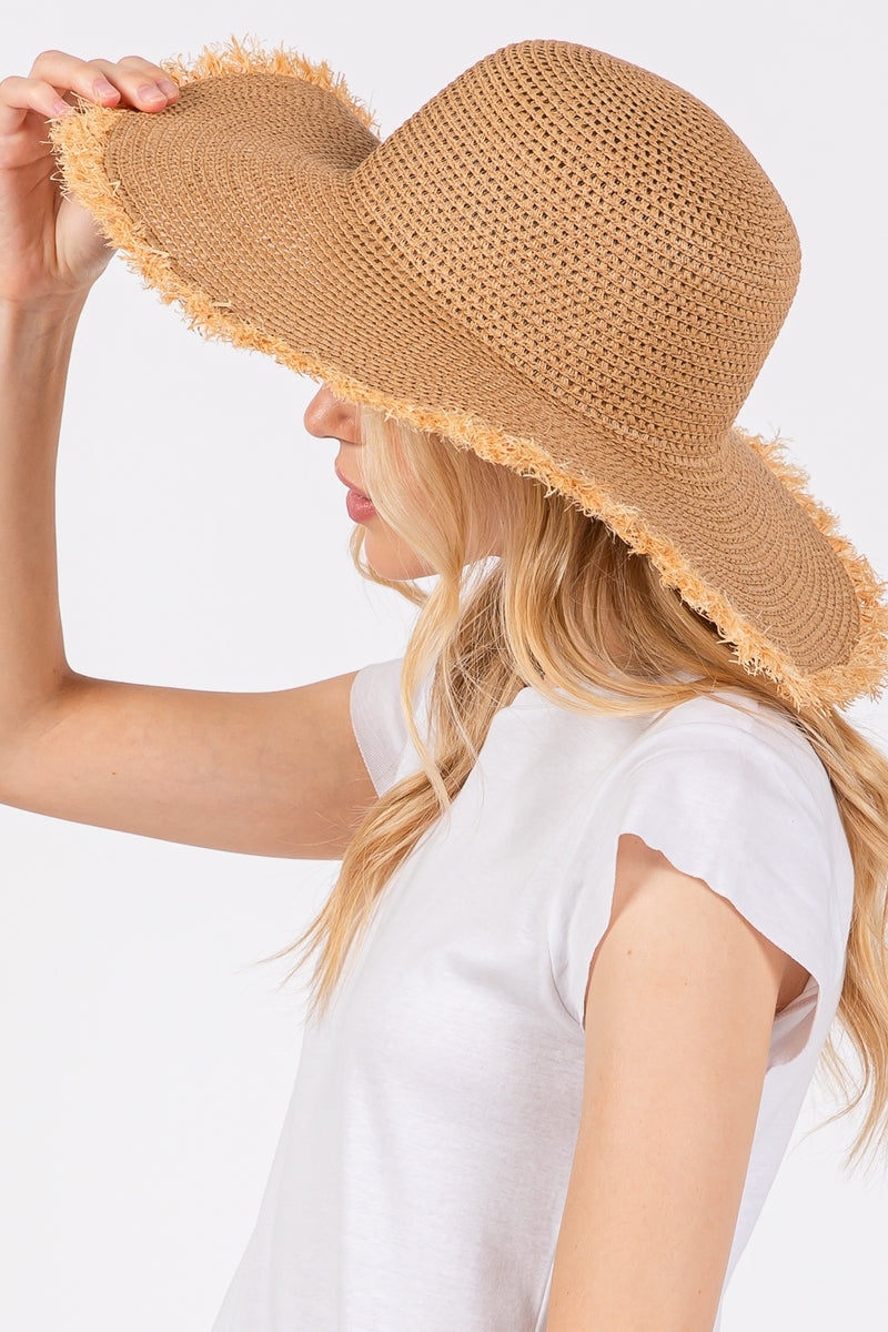 Frayed Edge Floppy Straw Hat Taupe - Pack of 6