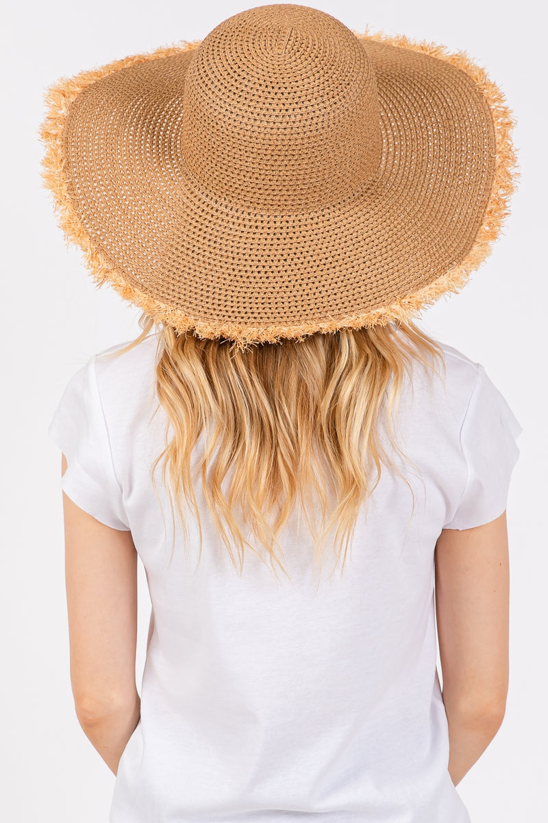 Frayed Edge Floppy Straw Hat Taupe - Pack of 6