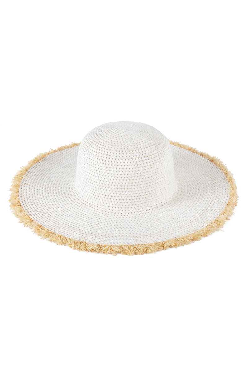 Frayed Edge Floppy Straw Hat White - Pack of 6