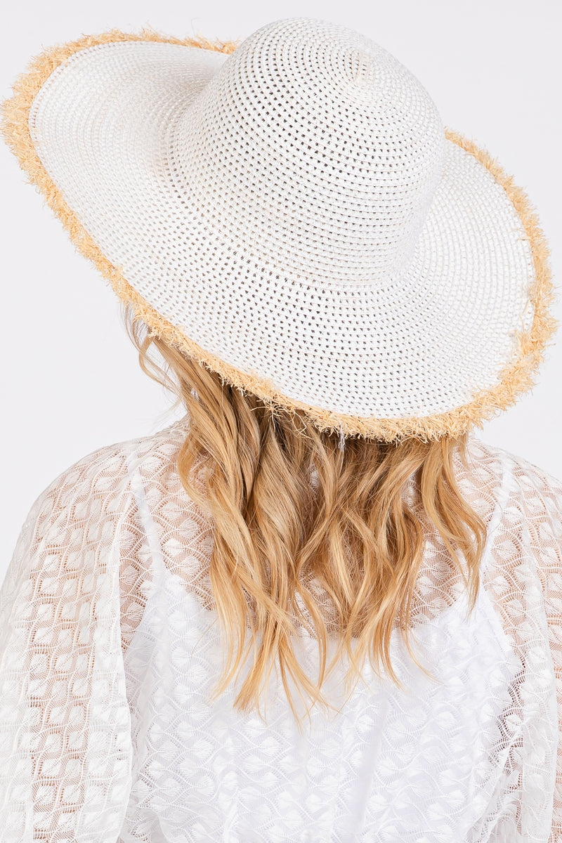 Frayed Edge Floppy Straw Hat White - Pack of 6