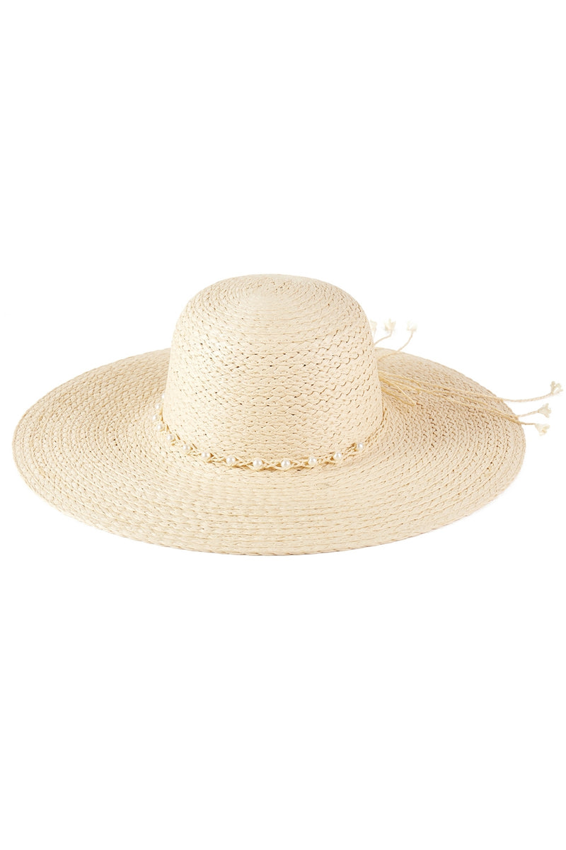 Braided Pearl Band Wide Floppy Sun Hat Beige - Pack of 6