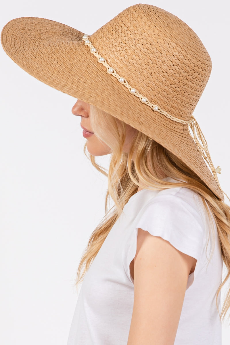 Braided Pearl Band Wide Floppy Sun Hat Taupe - Pack of 6