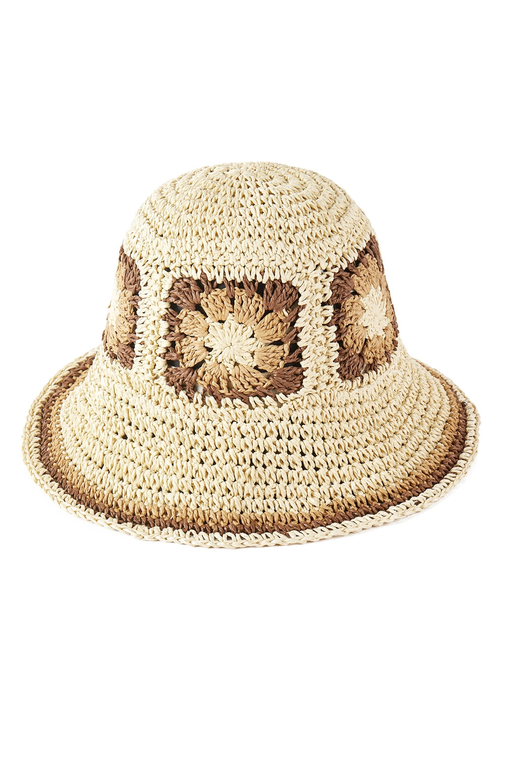 Floral Crochet Straw Bucket Hat Beige - Pack of 6