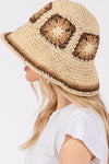 Floral Crochet Straw Bucket Hat Beige - Pack of 6