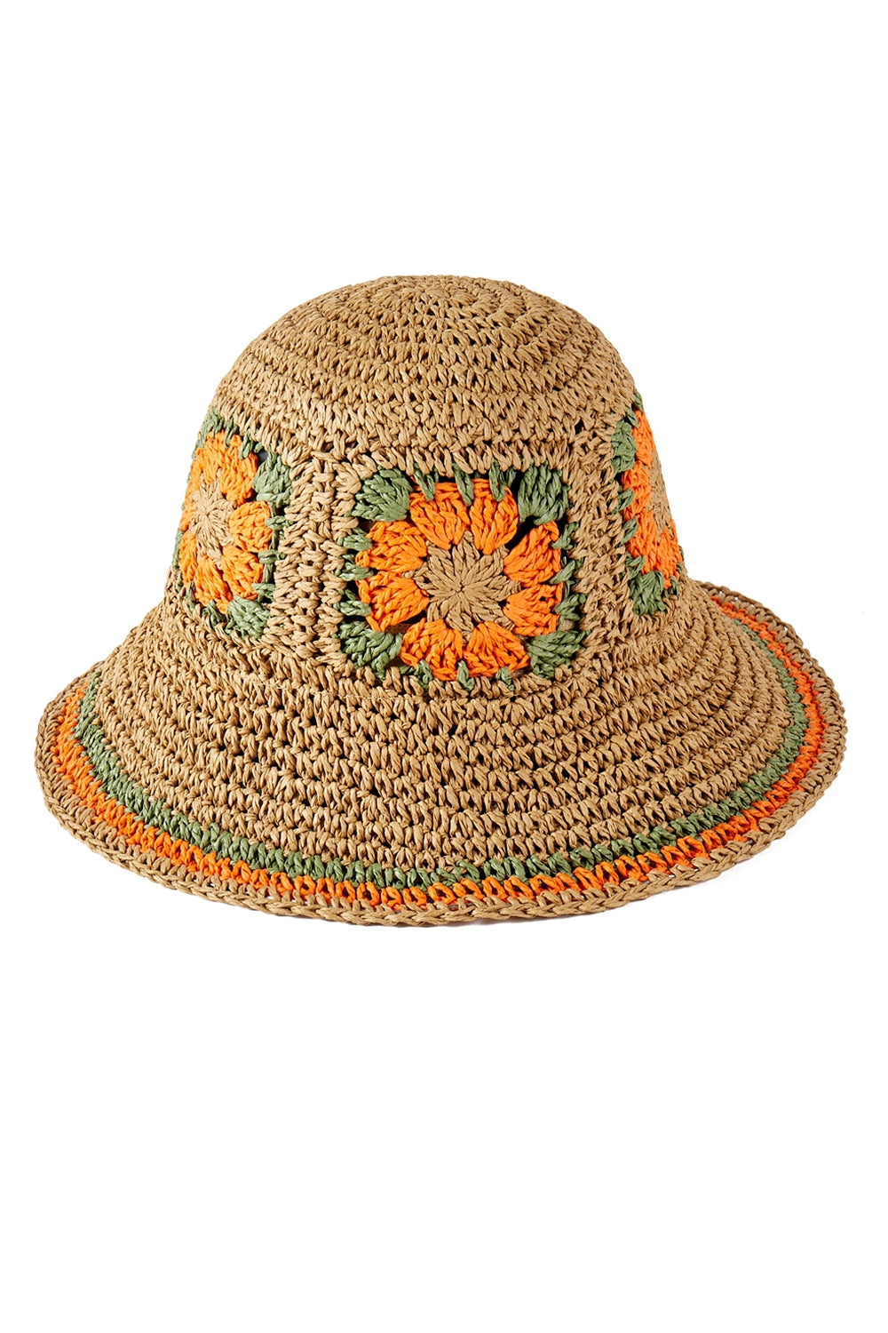 Floral Crochet Straw Bucket Hat Olive - Pack of 6