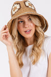 Floral Crochet Straw Bucket Hat Taupe - Pack of 6