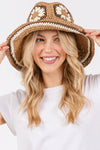 Floral Crochet Straw Bucket Hat Taupe - Pack of 6