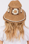 Floral Crochet Straw Bucket Hat Taupe - Pack of 6