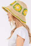 Floral Crochet Straw Bucket Hat Yellow - Pack of 6