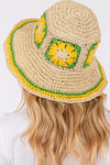 Floral Crochet Straw Bucket Hat Yellow - Pack of 6