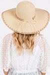 Edge and Woven Detail Wide Brim Floppy Straw Hat Beige - Pack of 6