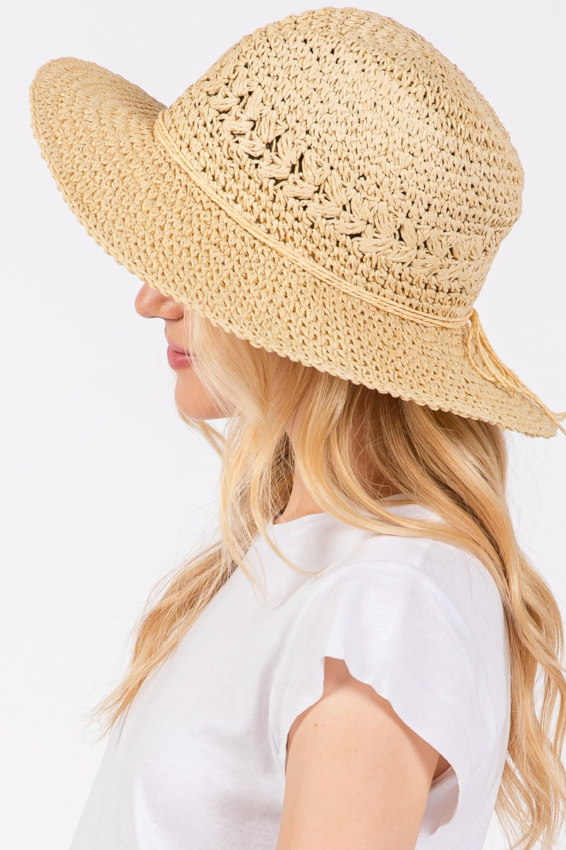 Crochet Straw Sun Hat Beige - Pack of 6