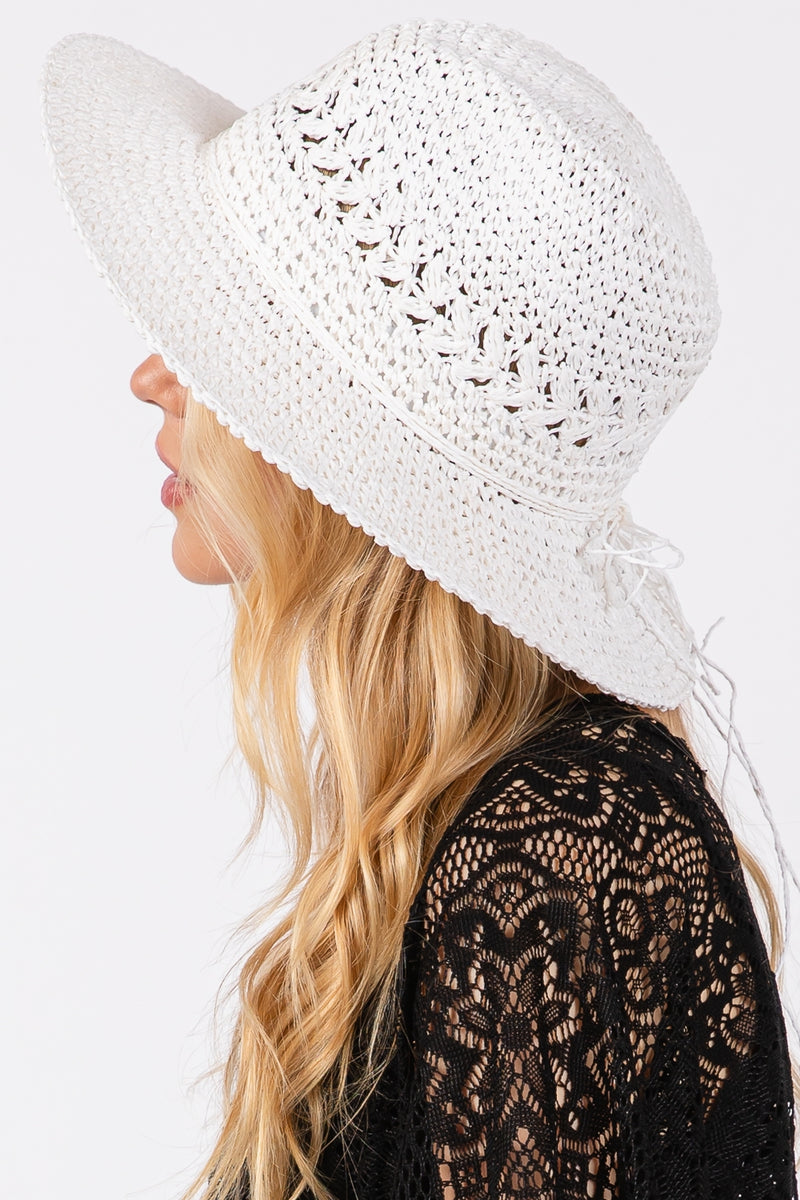 Crochet Straw Sun Hat White - Pack of 6