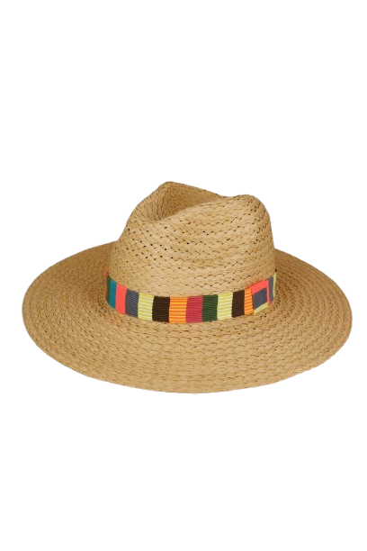 Multicolor Stripe Band Straw Hat Taupe - Pack of 6