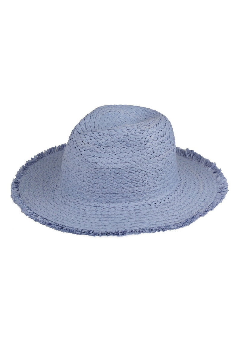 Frayed Solid Straw Sun Hat Blue - Pack of 6