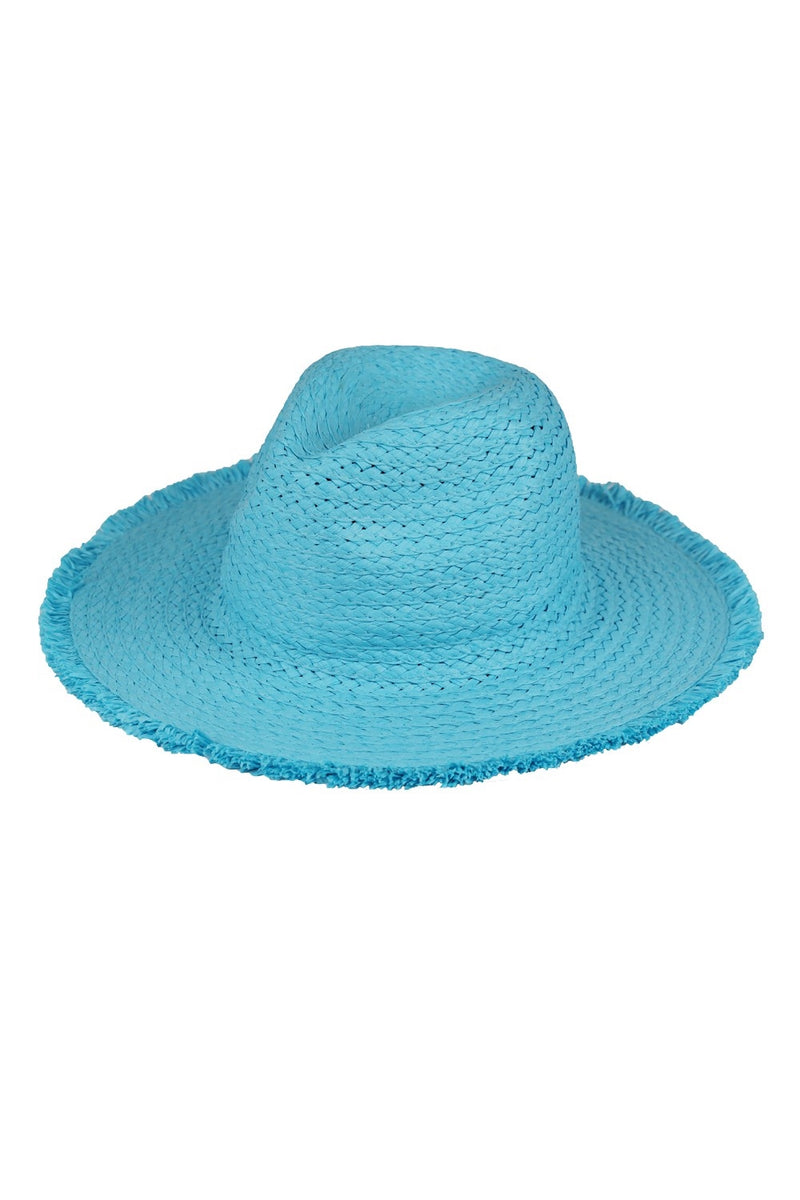 Frayed Solid Straw Sun Hat Turquoise - Pack of 6