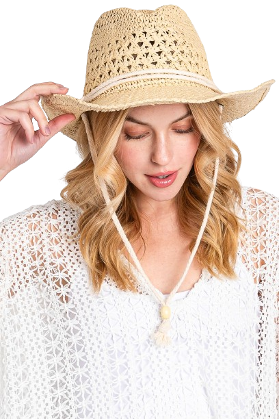 Straw Cowboy Cowgirl Handmade Hat with Chin Strap Beige - Pack of 6