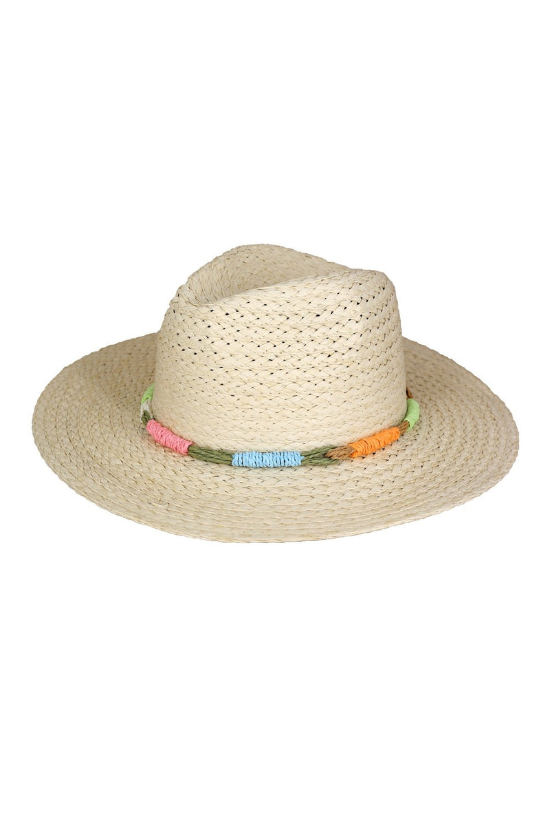 Multicolor Straw Band Straw Hat Beige - Pack of 6