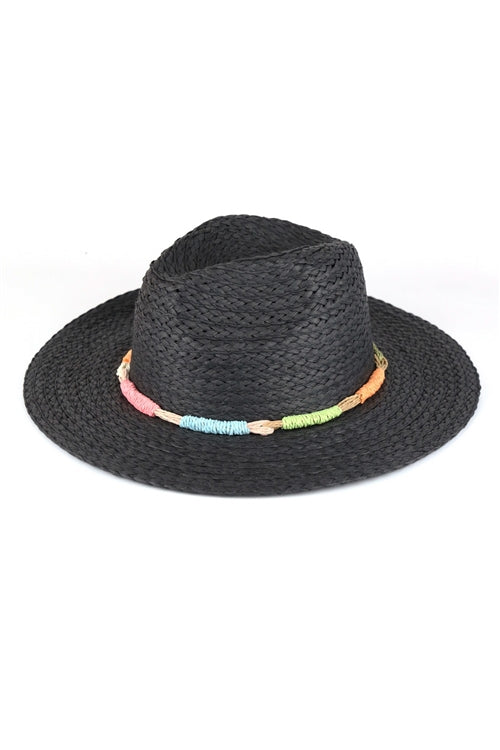 Multicolor Straw Band Straw Hat Black - Pack of 6