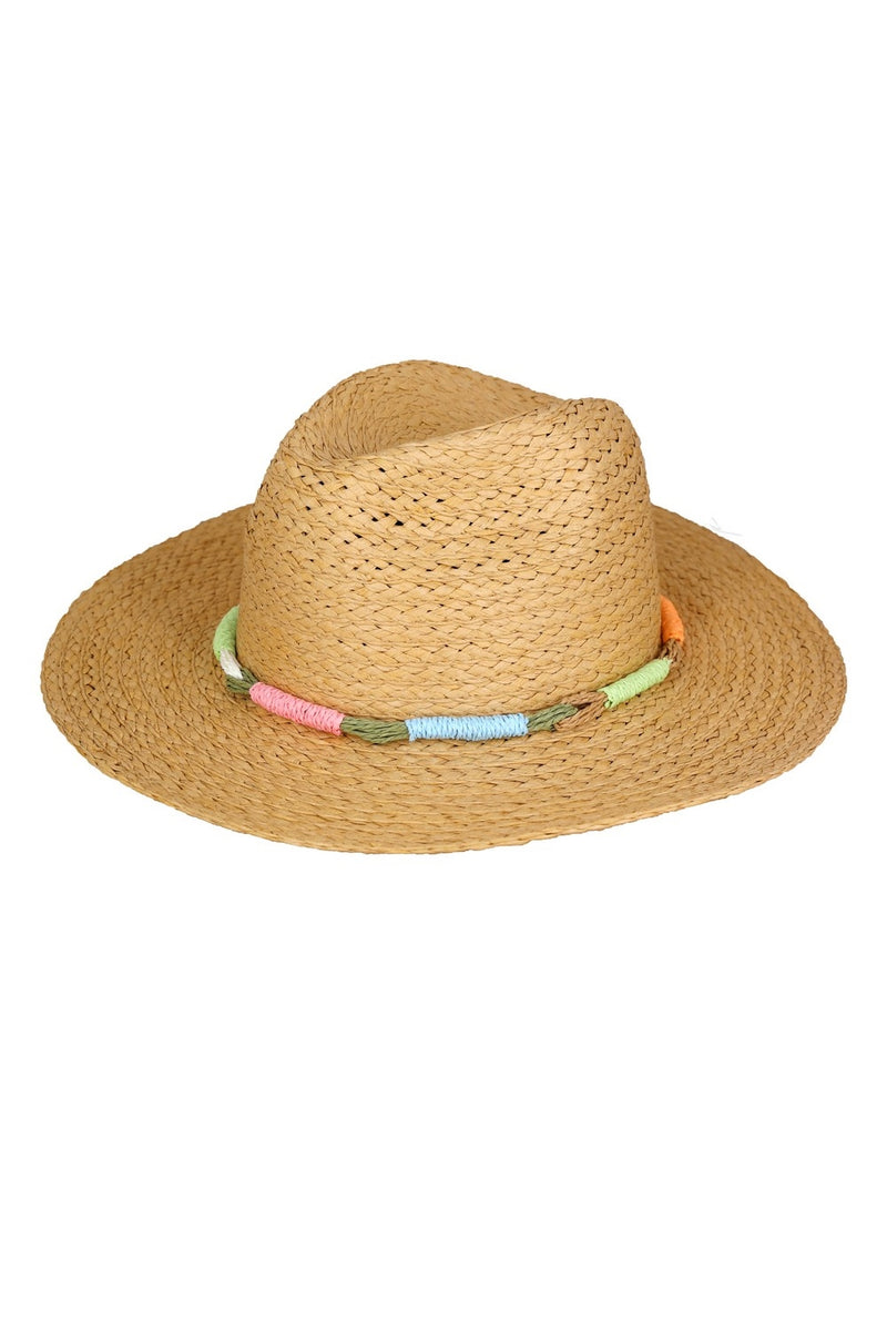 Multicolor Straw Band Straw Hat Taupe - Pack of 6