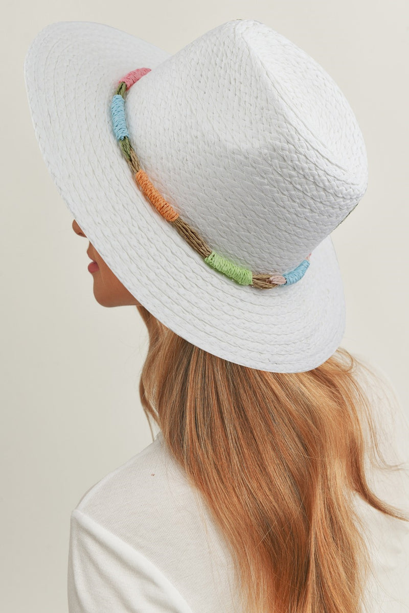 Multicolor Straw Band Straw Hat White - Pack of 6