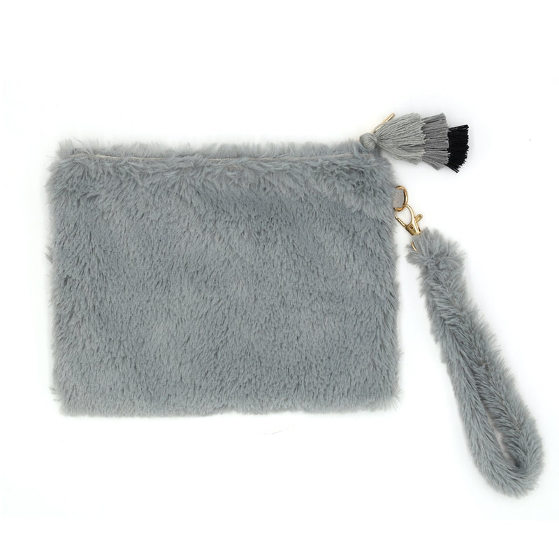 Faux Tassel Pouch With Wristlet Gray - Pack of 6