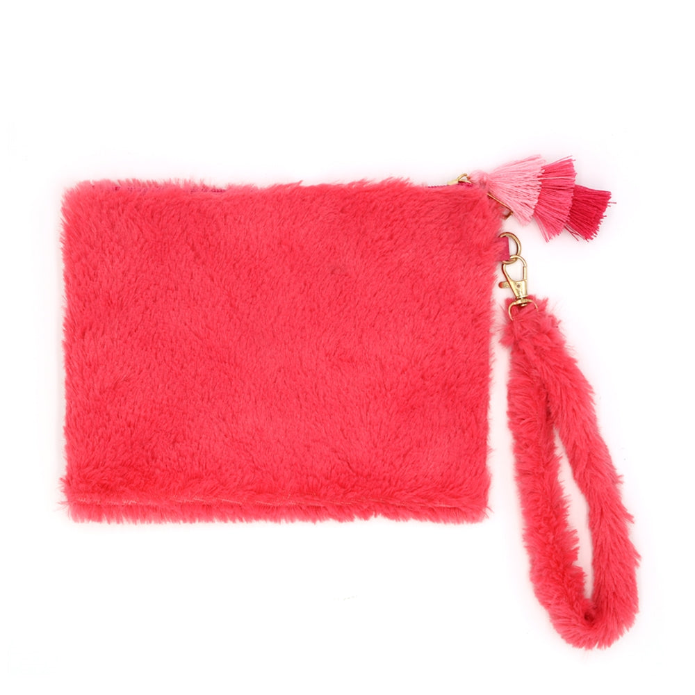 Faux Tassel Pouch With Wristlet Hot Pink - Pack of 6