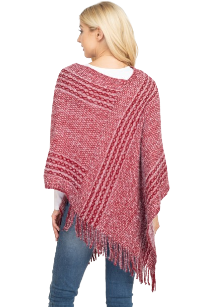 Striped Knit Tassel Poncho Red - Pack of 6