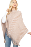 Striped Knit Tassel Poncho Taupe - Pack of 6