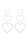 Rose Gold 3 Pairs on a Card Hammered Heart Hoop Earrings Set - Pack of 6