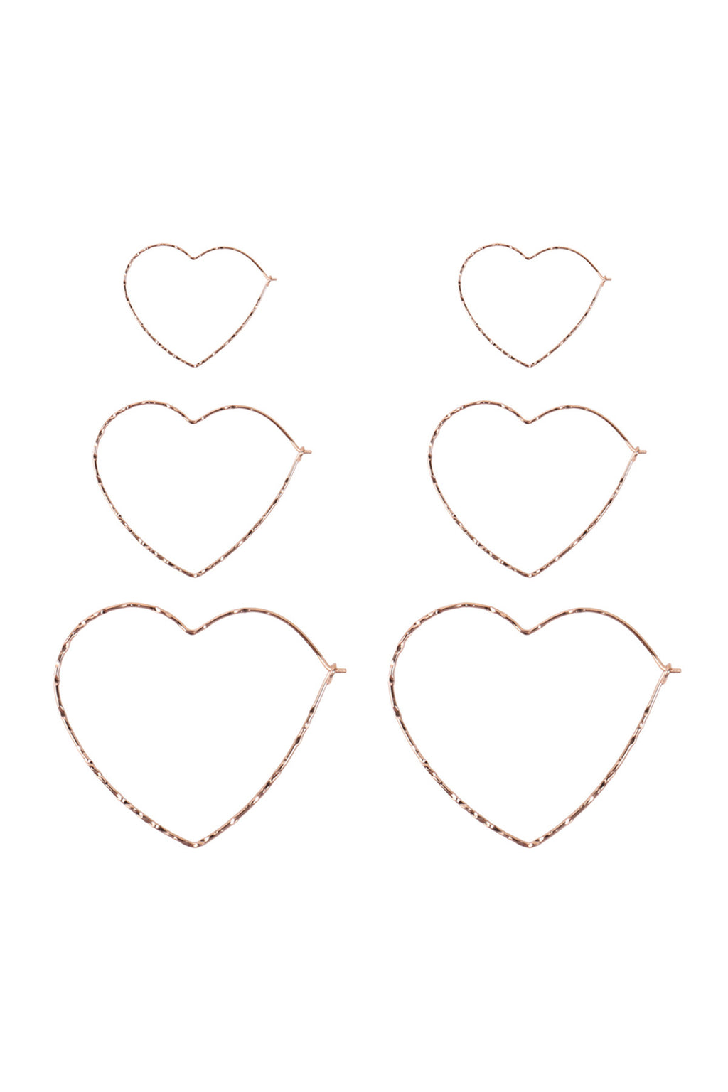 Rose Gold 3 Pairs on a Card Hammered Heart Hoop Earrings Set - Pack of 6