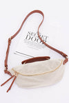 Stripe Detail Frayed Straw Bag with Zipper Closure, Inner Pocket Beige - Pack of 6