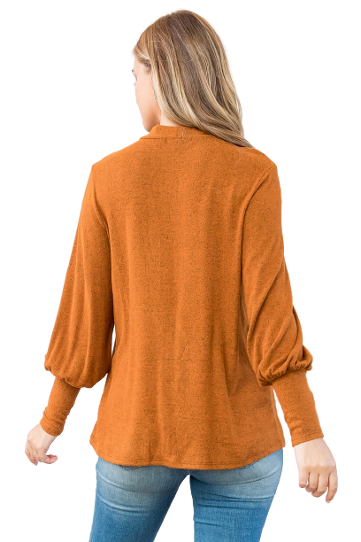 Puff Sleeve Mock Neck Top Rust - Pack of 7