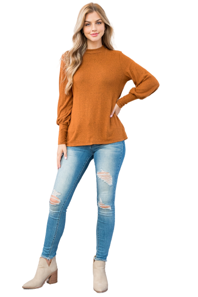 Puff Sleeve Mock Neck Top Rust - Pack of 7