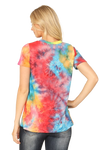 V-Neck Short Sleeve Tie Dye Top Aqua Tangerine Coral - Pack of 7