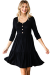 Black Round Neck Button Front Tiered Dress - Pack of 6