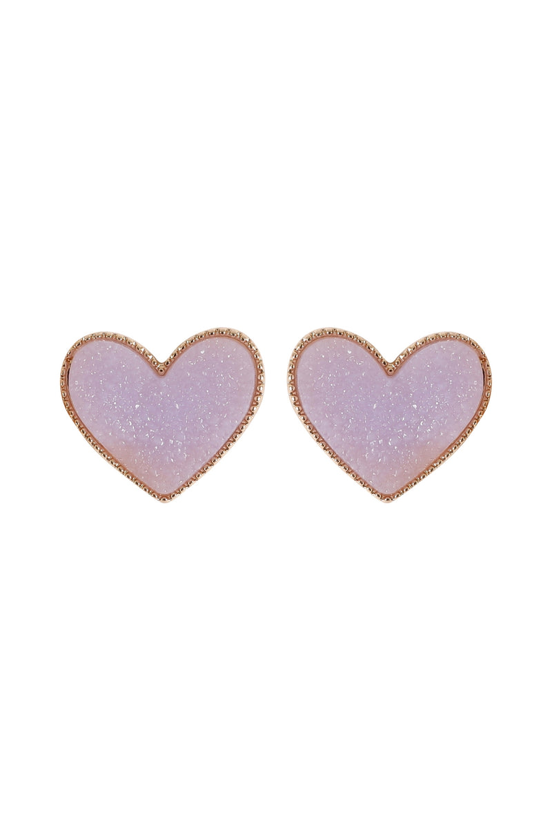 Heart Druzy Post Earrings Lavender - Pack of 6