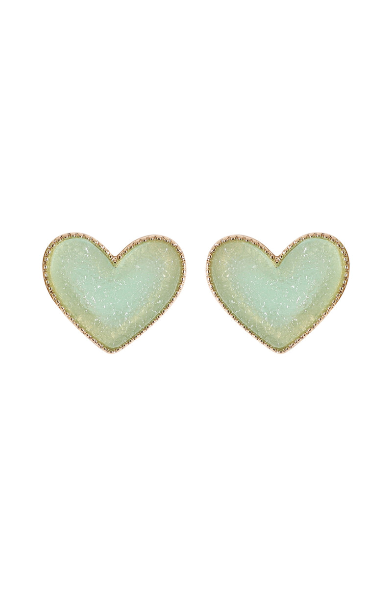 Heart Druzy Post Earrings Mint - Pack of 6