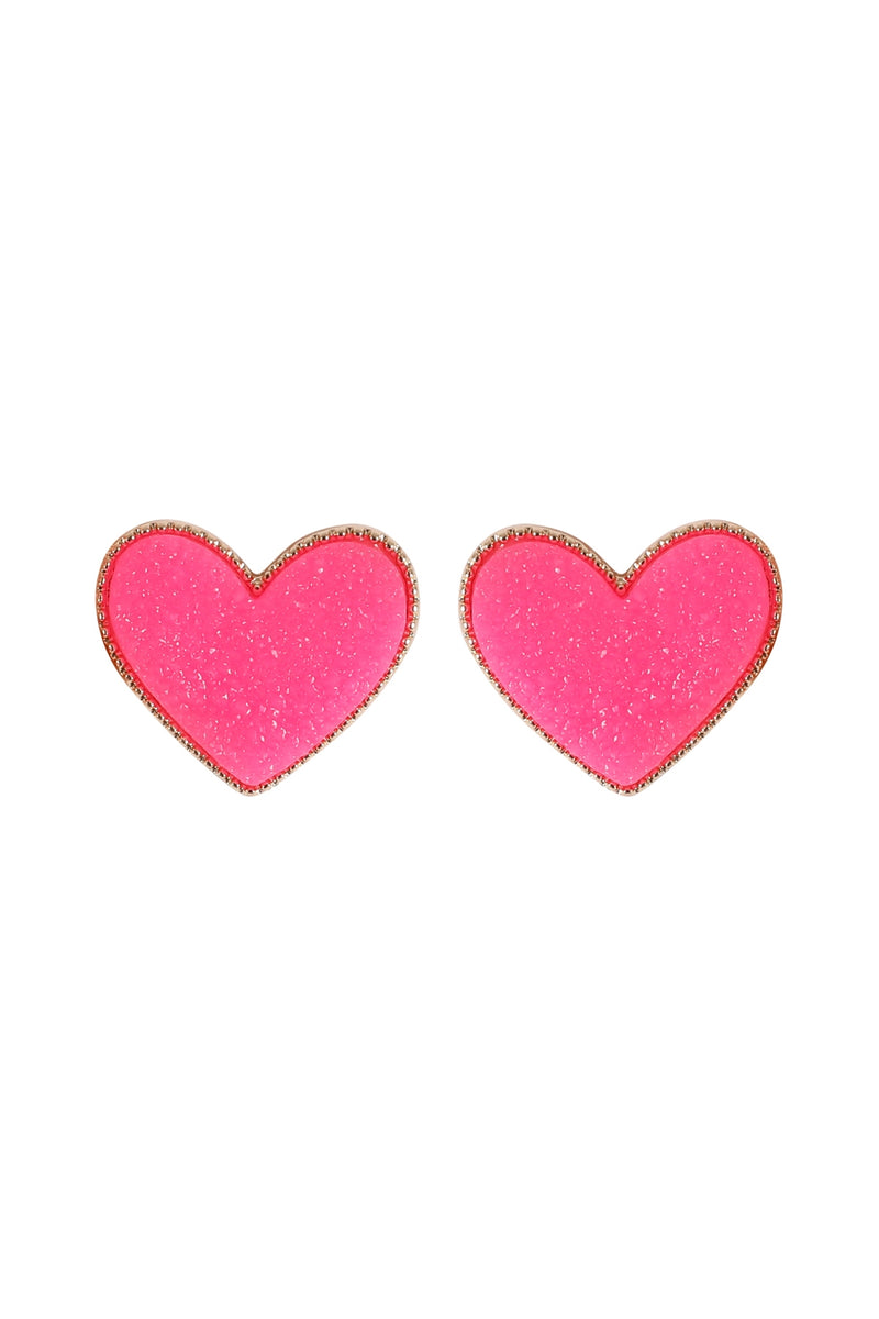 Heart Druzy Post Earrings Pink - Pack of 6