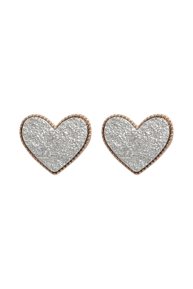 Heart Druzy Post Earrings Silver- Pack of 6