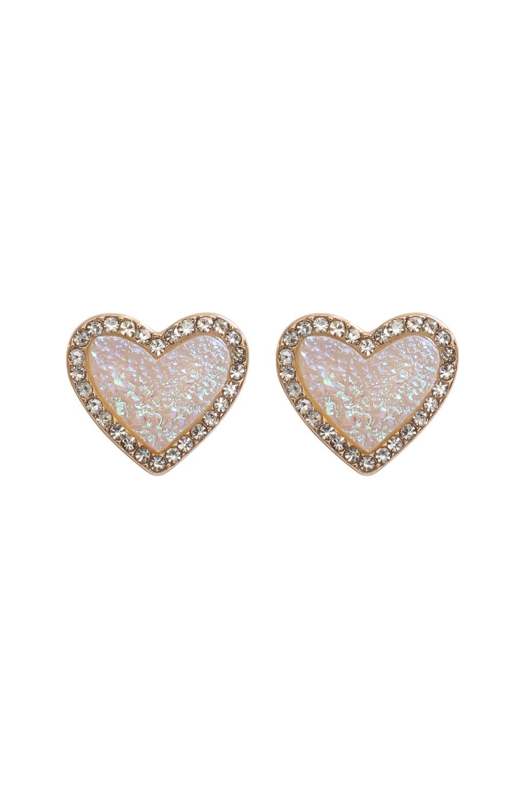 Valentine Heart Druzy with Rhinestone Post Earrings AB - Pack of 6