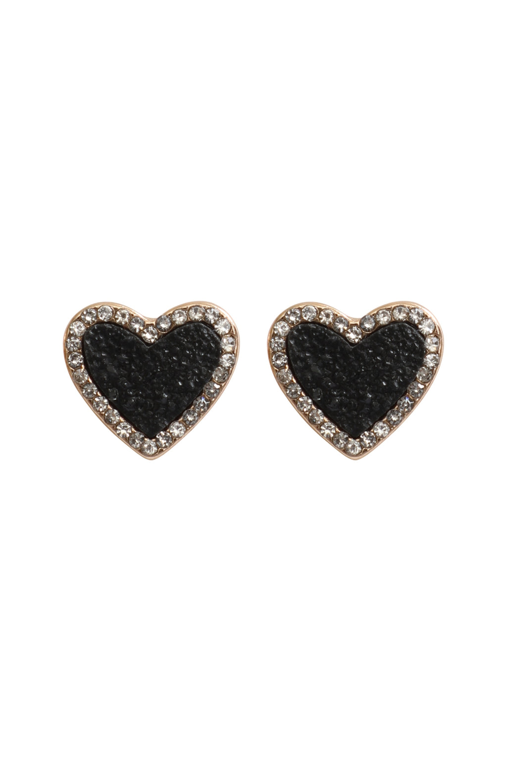 Valentine Heart Druzy with Rhinestone Post Earrings Black - Pack of 6