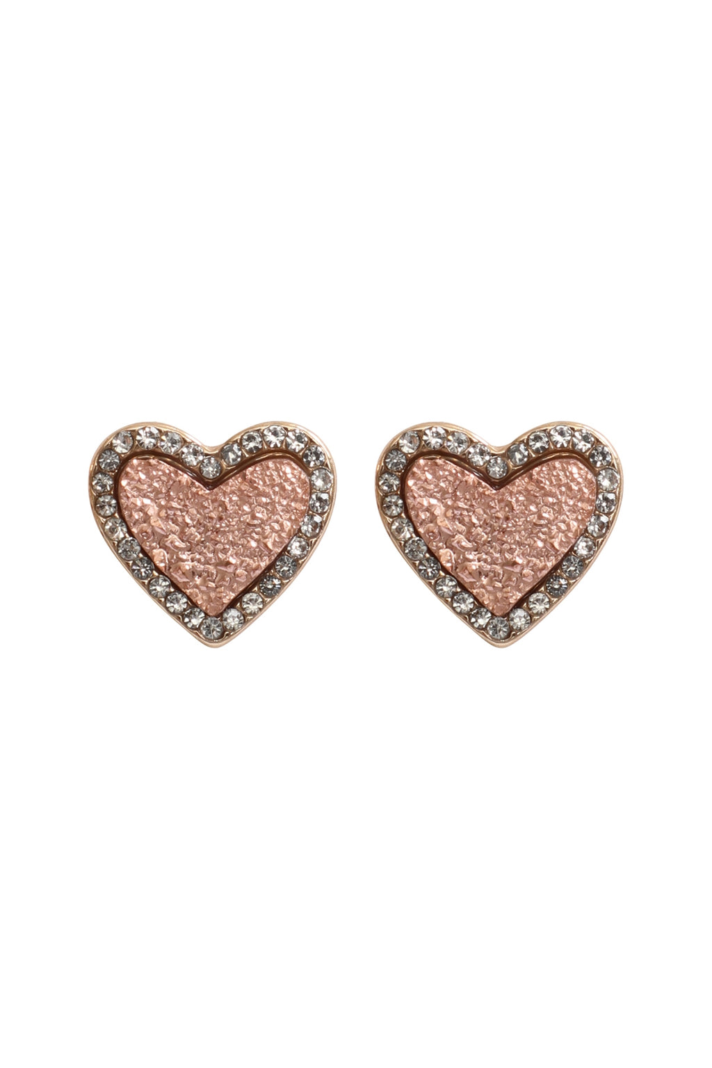 Valentine Heart Druzy with Rhinestone Post Earrings Champagne - Pack of 6