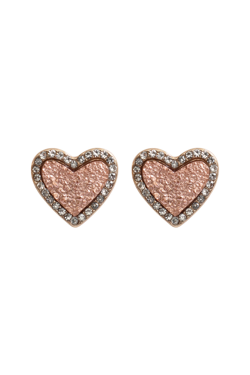 Valentine Heart Druzy with Rhinestone Post Earrings Champagne - Pack of 6