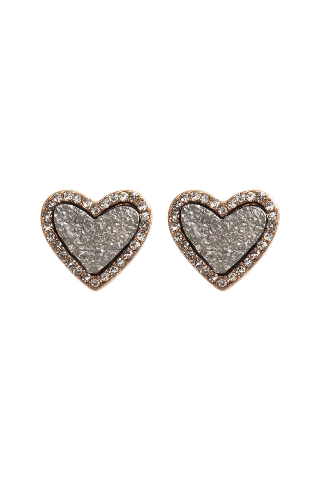 Valentine Heart Druzy with Rhinestone Post Earrings Hematite - Pack of 6